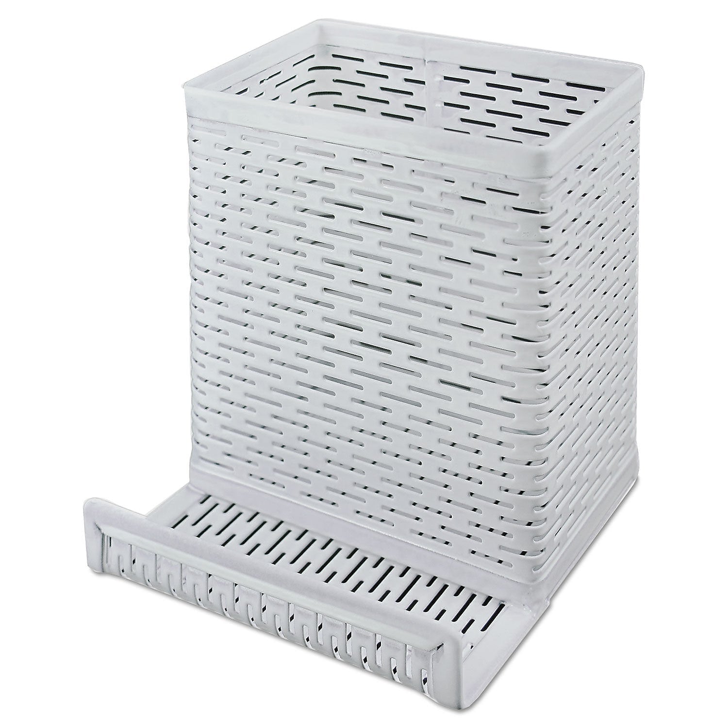 Artistic Urban Collection Punched Metal Pen Cup with Mobile Phone Stand, White (ART20014)