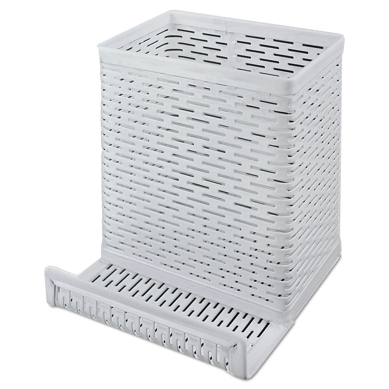 Artistic Urban Collection Punched Metal Pen Cup with Mobile Phone Stand, White (ART20014)