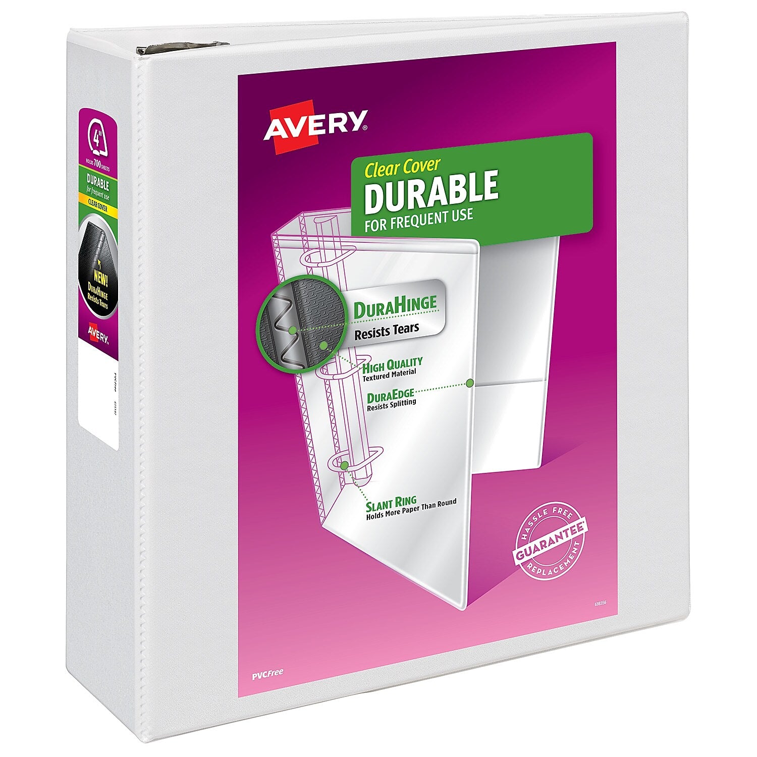 Avery Durable 4" 3-Ring View Binders, D-Ring, White (AVE09801)