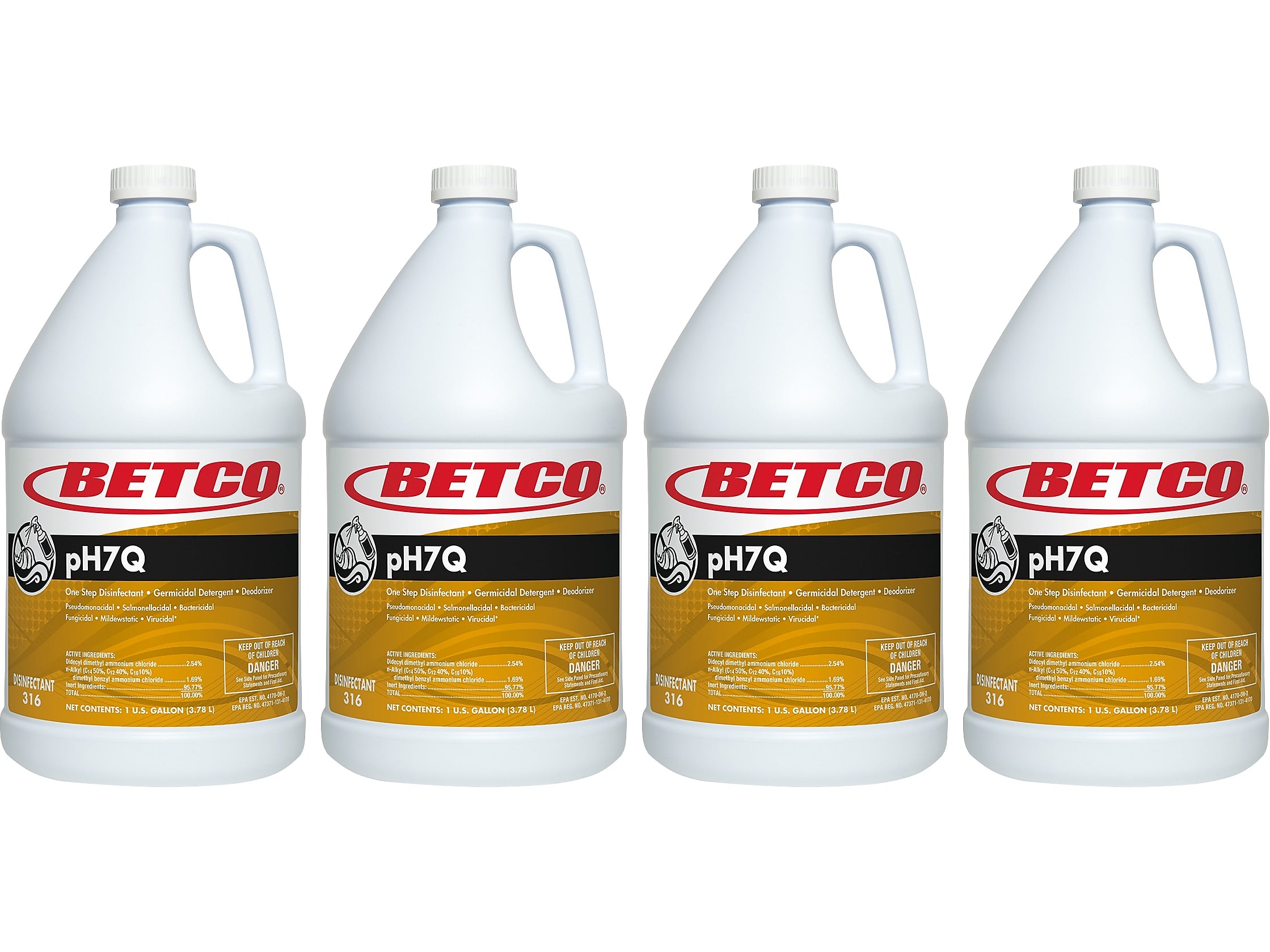Betco pH7Q Disinfectant Liquid Bottle, Pleasant Lemon Scent, 128 oz., 4/Carton (3160400)