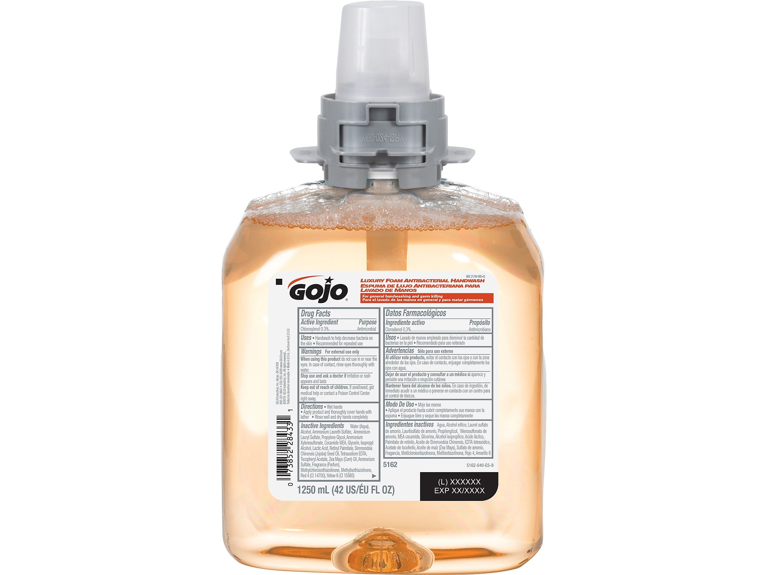 GOJO Luxury Antibacterial Foaming Hand Soap Refill for FMX12 Dispenser, Fresh Fruit Scent, 1250 ml., 4/Carton (5162-04)