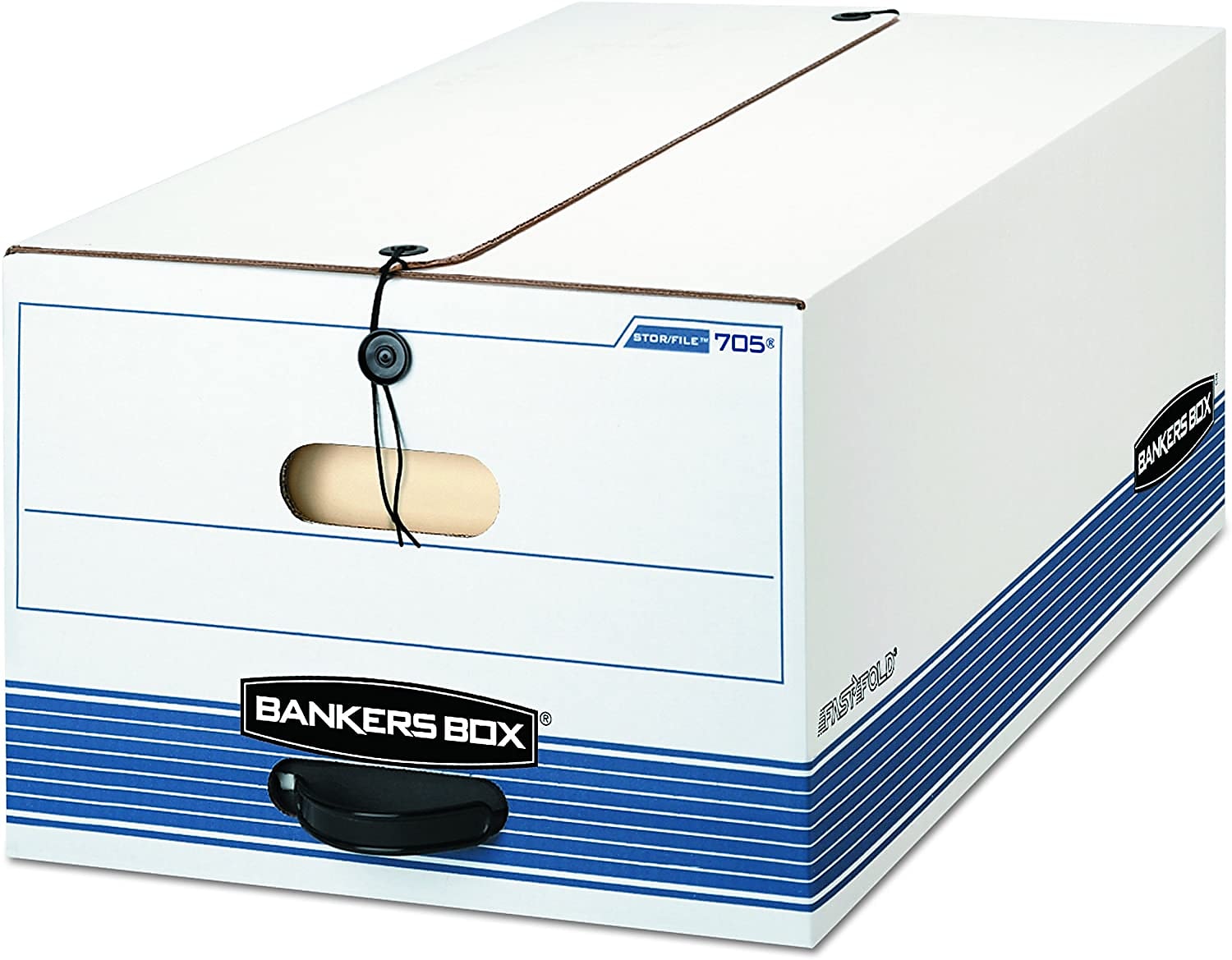 Bankers Box Stor/File Medium-Duty FastFold File Storage Boxes, String & Button, Legal Size, White/Blue, 12/Carton (00705)