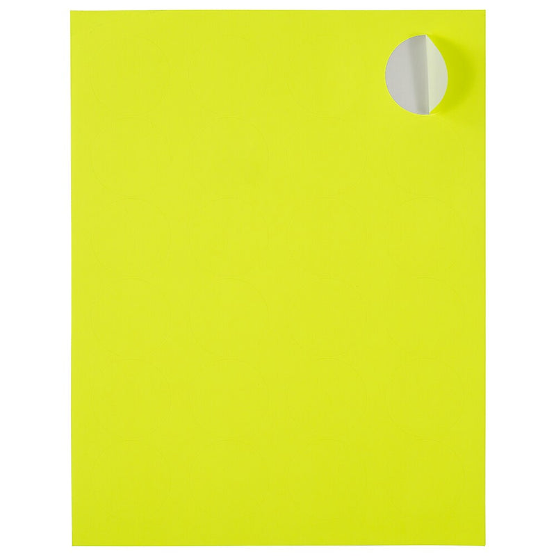 JAM Paper Round Label Sticker Seals, 1 2/3" Diameter, Neon Yellow, 24 Labels/Sheet, 5 Sheets/Pack (354329582)