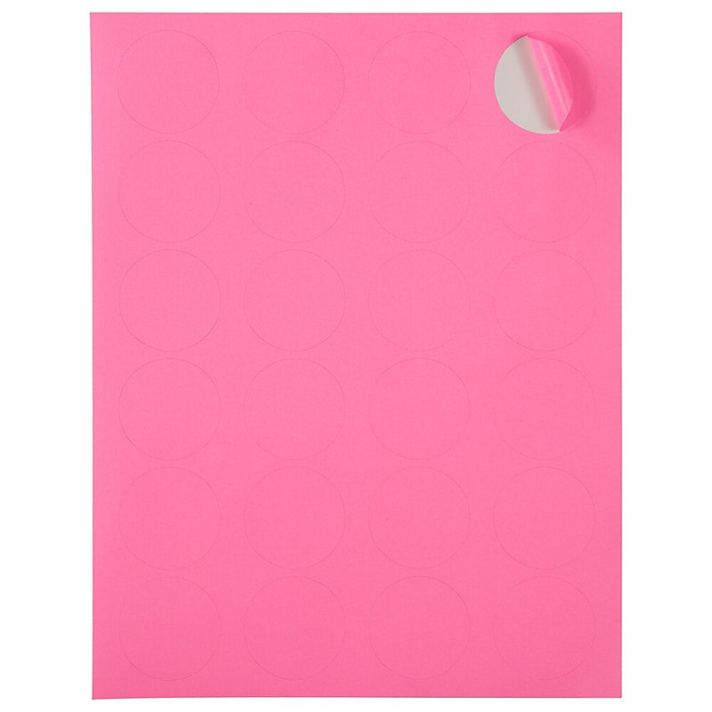 JAM Paper Circle Round Label Seals, 1 2/3" Diameter, Ultra Pink, 24 Labels/Sheet, 5 Sheets/Pack (147627062)
