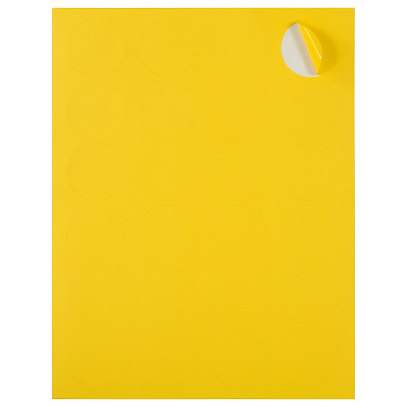 JAM Paper Circle Round Label Sticker Seals, 1 2/3 Inch Diameter, Yellow, 24 Labels/Sheet, 5 Sheets/Pack (147627067)