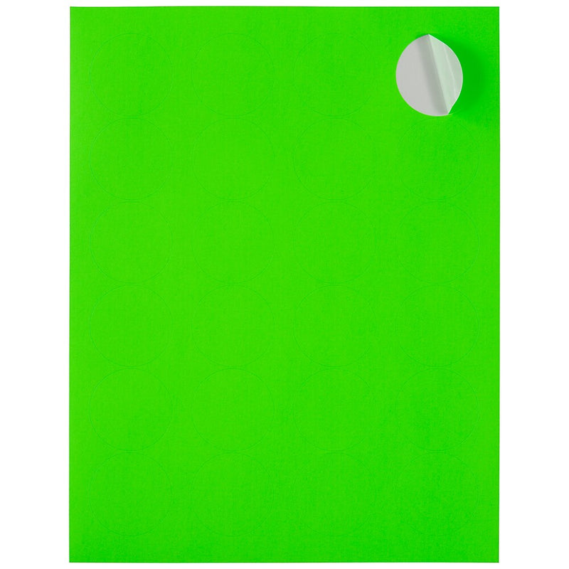 JAM Paper Round Label Sticker Seals, 1 2/3" Diameter, Neon Green, 24 Labels/Sheet, 5 Sheets/Pack (354329583)