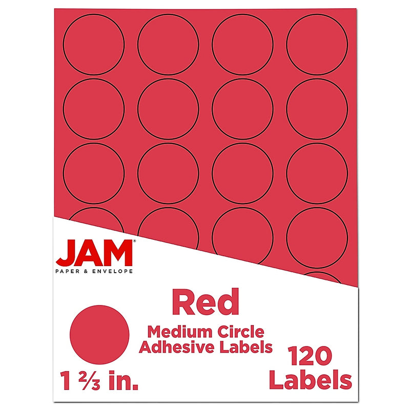 JAM Paper Circle Round Label Sticker Seals, 1" Diameter, Red, 24 Labels/Sheet, 5 Sheets/Pack (3147612194)