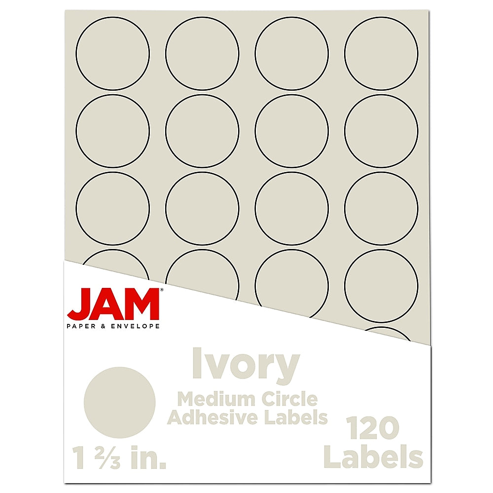 JAM Paper Round Label Sticker Seals, 1 2/3" Diameter, Ivory, 24 Labels/Sheet, 5 Sheets/Pack (147627045)