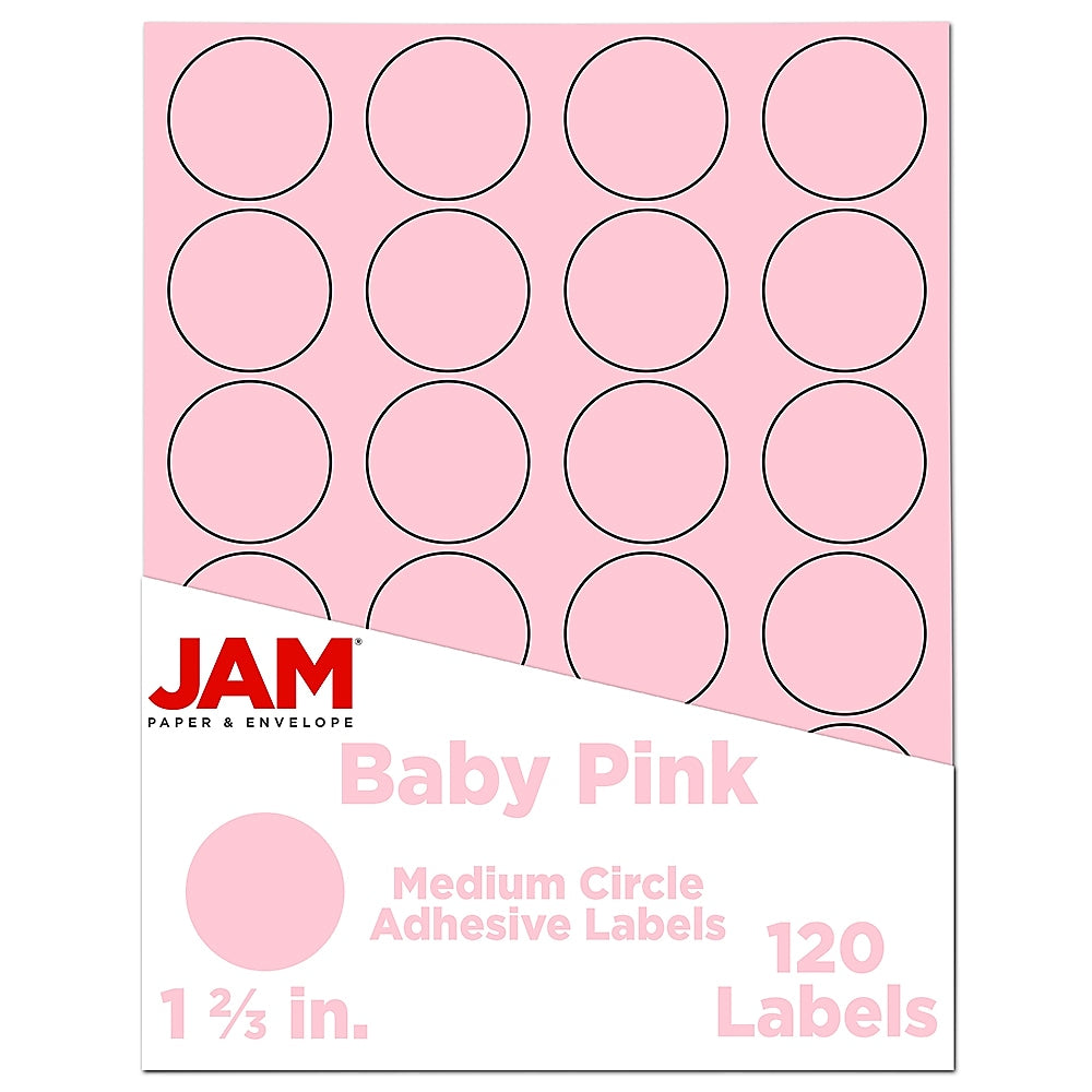 JAM Paper Round Label Sticker Seals, 1 2/3", Baby Pink, 24 Labels/Sheet, 5 Sheets/Pack (147628279)