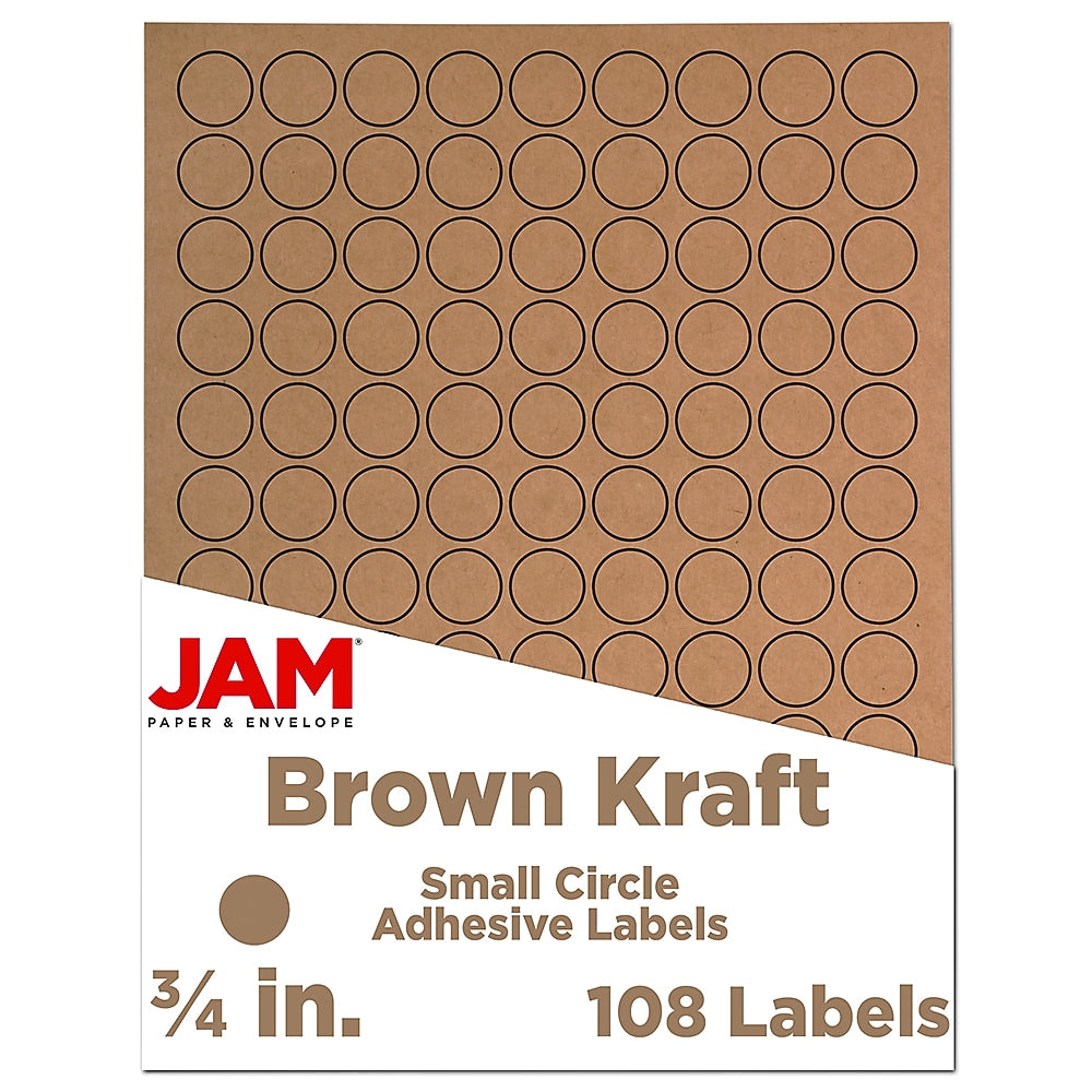 JAM Paper Circle Round Label Sticker Seals, 0.75 Inch Diameter, Brown Kraft, 108/Pack (3147612188)