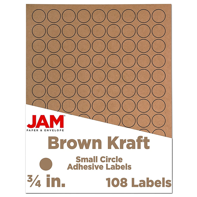 JAM Paper Circle Round Label Sticker Seals, 0.75 Inch Diameter, Brown Kraft, 108/Pack (3147612188)