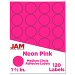 JAM Paper Round Label Sticker Seals, 1 2/3" Diameter, Neon Pink, 24 Labels/Sheet, 5 Sheets/Pack (354329581)