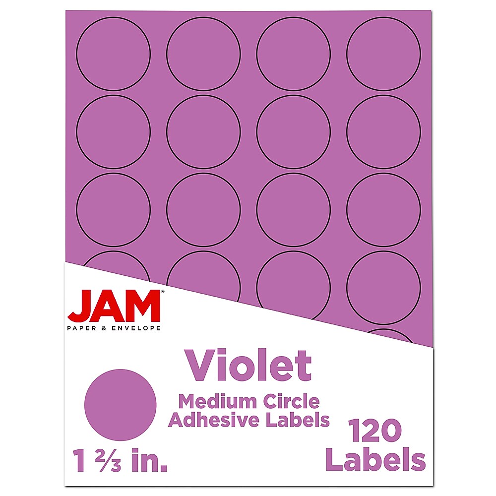 JAM Paper Circle Round Label Seals, 1 2/3" Diameter, Violet Purple, 24 Labels/Sheet, 5 Sheets/Pack (147627058)