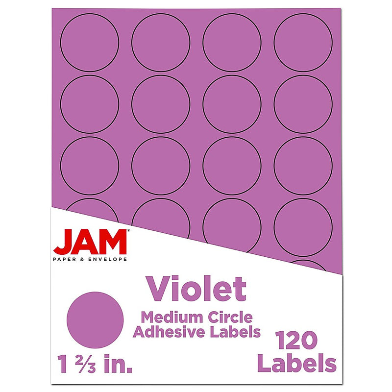 JAM Paper Circle Round Label Seals, 1 2/3" Diameter, Violet Purple, 24 Labels/Sheet, 5 Sheets/Pack (147627058)