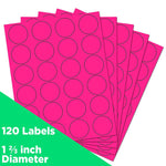 JAM Paper Round Label Sticker Seals, 1 2/3" Diameter, Neon Pink, 24 Labels/Sheet, 5 Sheets/Pack (354329581)
