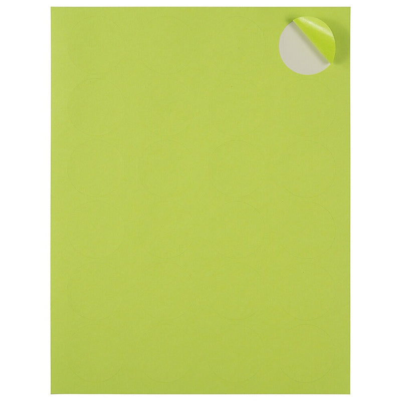 JAM Paper Round Label Seals, 1 2/3" Diameter, Ultra Lime Green, 24 Labels/Sheet, 5 Sheets/Pack (147627049)