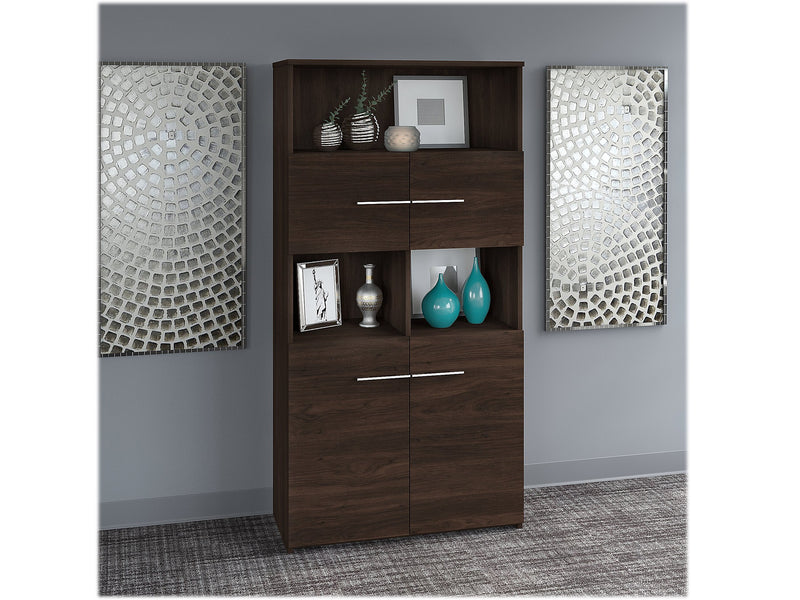 Bush Business Furniture Office 500 70"H 5-Shelf Bookcase with Doors, Black Walnut (OFB136BW)
