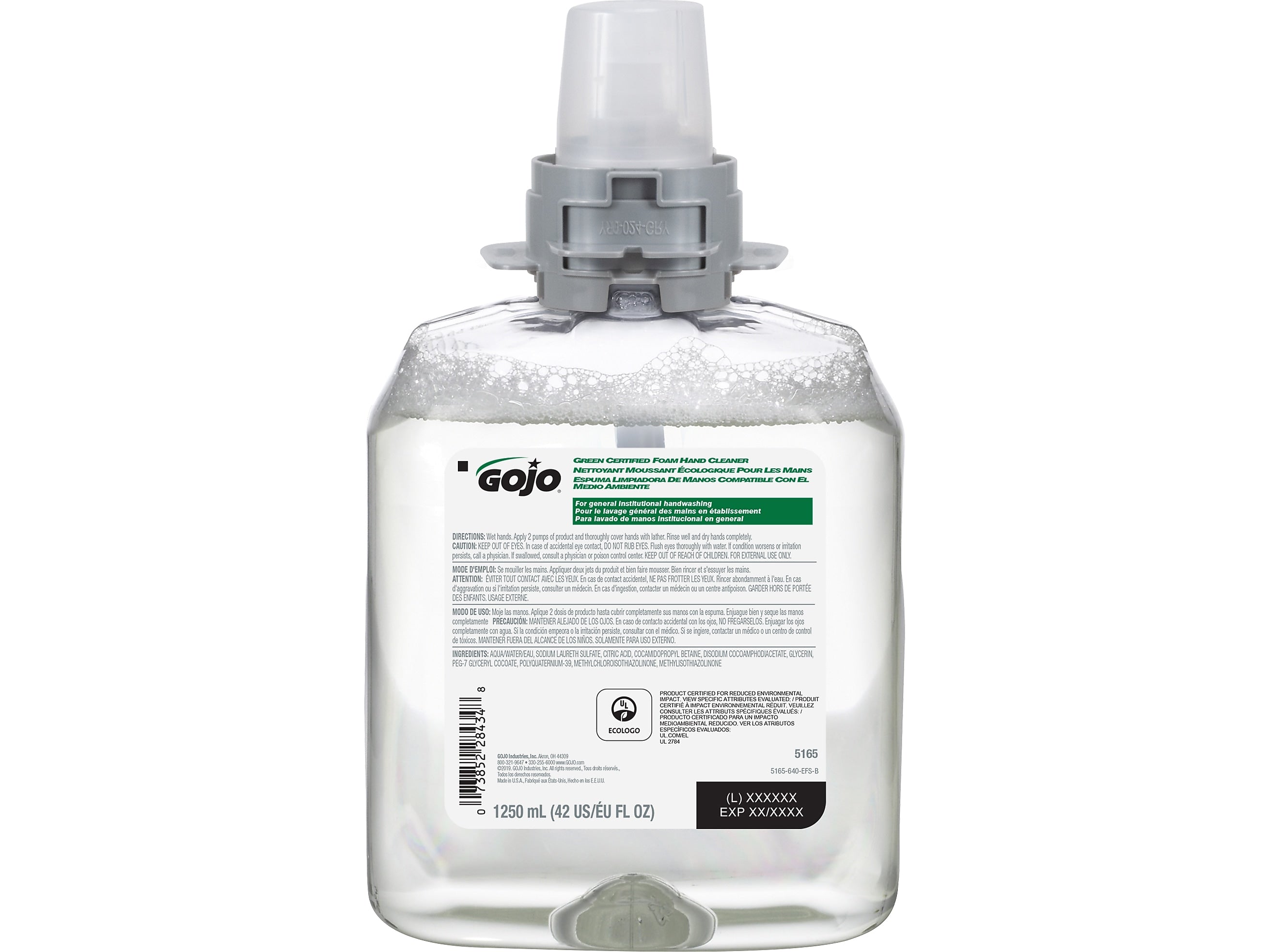 GOJO Green Certified Foaming Hand Soap Refill for FMX12 Dispenser, 1250 ml., 4/Carton (5165-04)