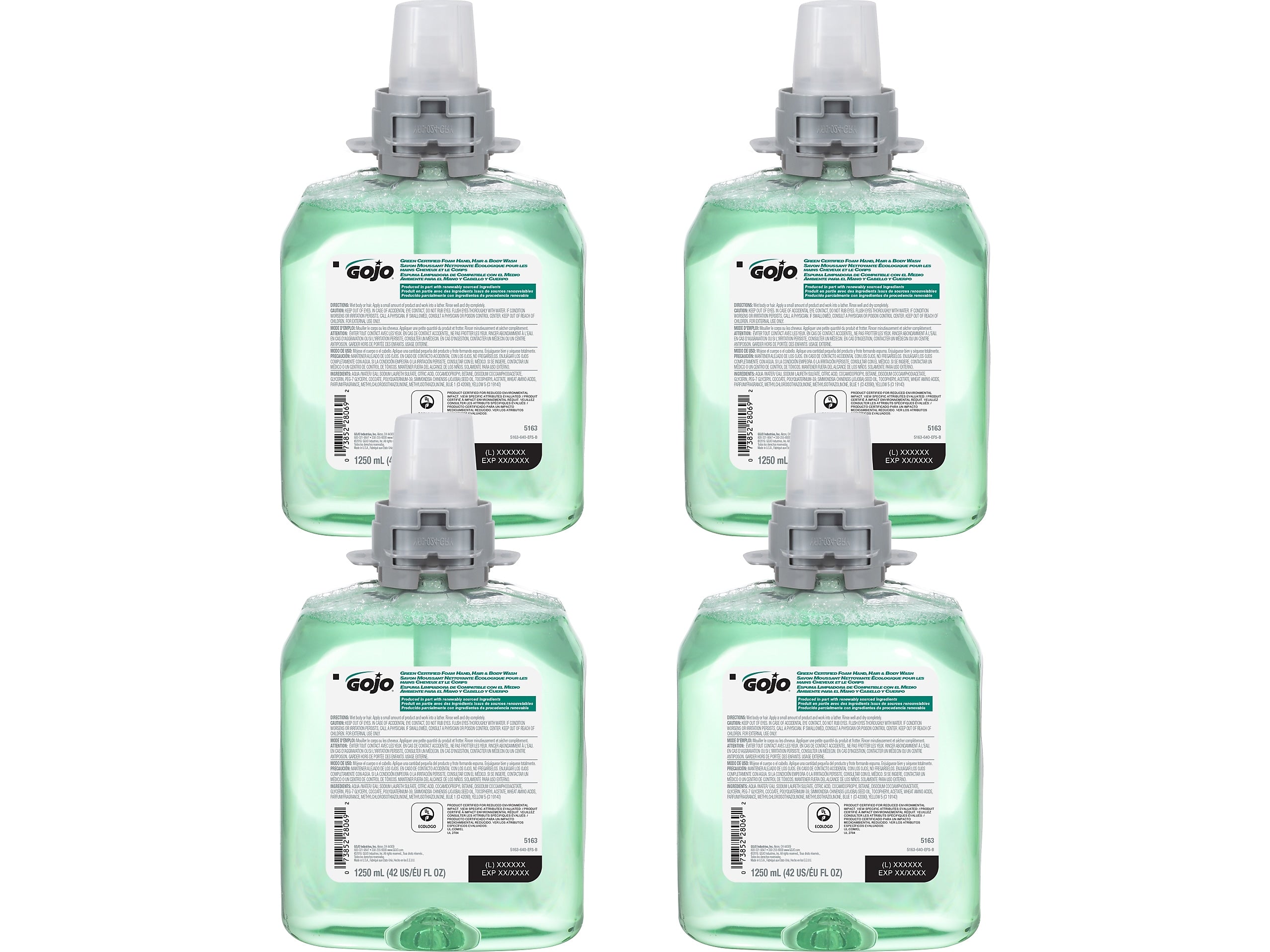 GOJO FMX12 Foaming Hand, Hair & Body Wash Refill, Cucumber Melon, 42 Fl. oz., 4/Carton (5163-04)