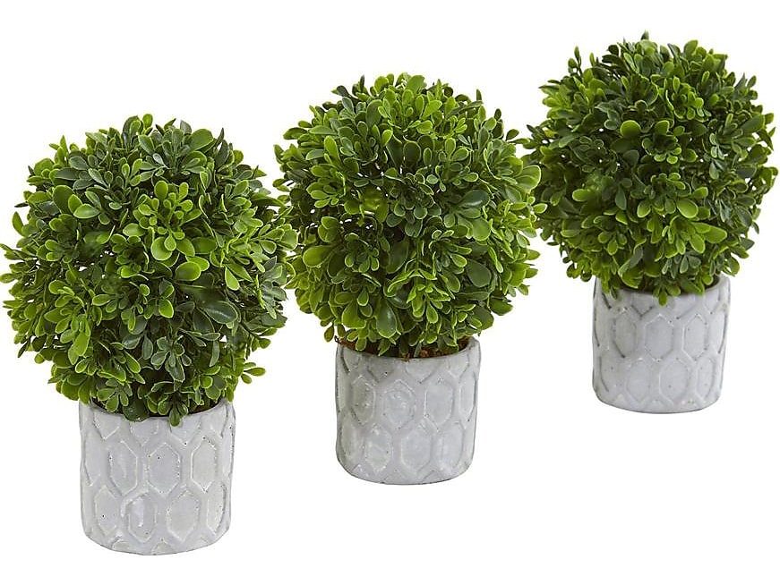 Nearly Natural Topiary Boxwood Plant in Pot, 3/Pack (4340-S3)