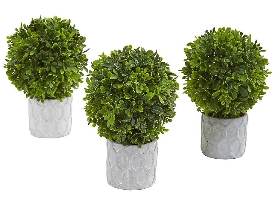 Nearly Natural Topiary Boxwood Plant in Pot, 3/Pack (4340-S3)