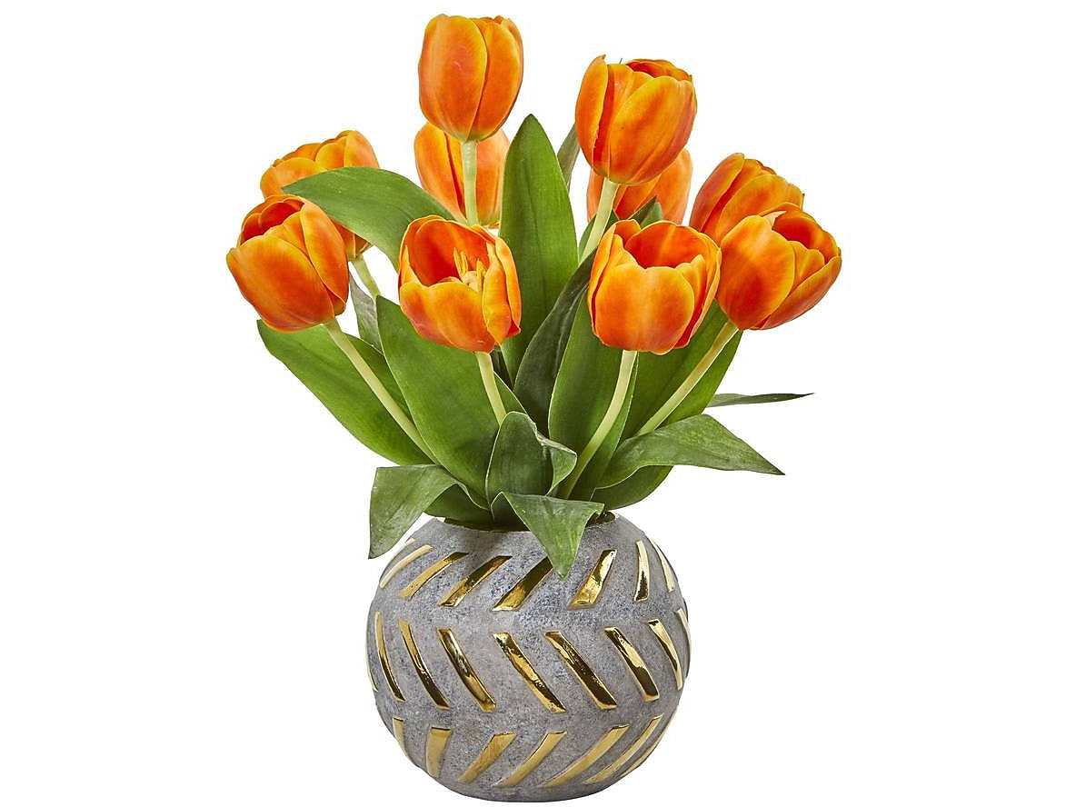 Nearly Natural Tulip Arrangement in Decorative Vase (1997-OG)