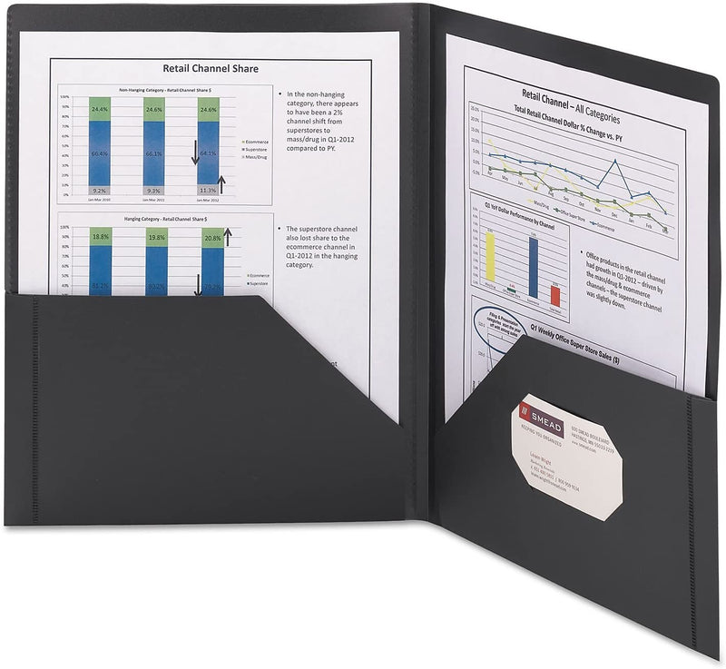 Smead Frame View Poly 2-Pocket Presentation Folder, Black, 5/Box (87705)