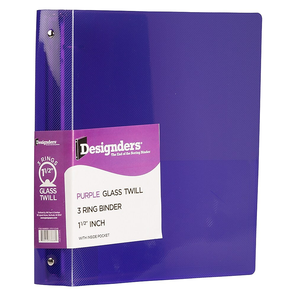 JAM Paper Heavy Duty 1 1/2" 3-Ring Flexible Poly Binders, Purple Glass Twill (275112245)