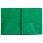 JAM Paper 2-Pocket Plastic Folders with 3 Fasteners, Green, 6/Pack (382ECGRD)