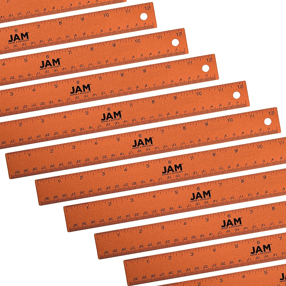 JAM Paper Stainless Steel 12" Ruler, Orange, 12/Pack (347M12ORB)