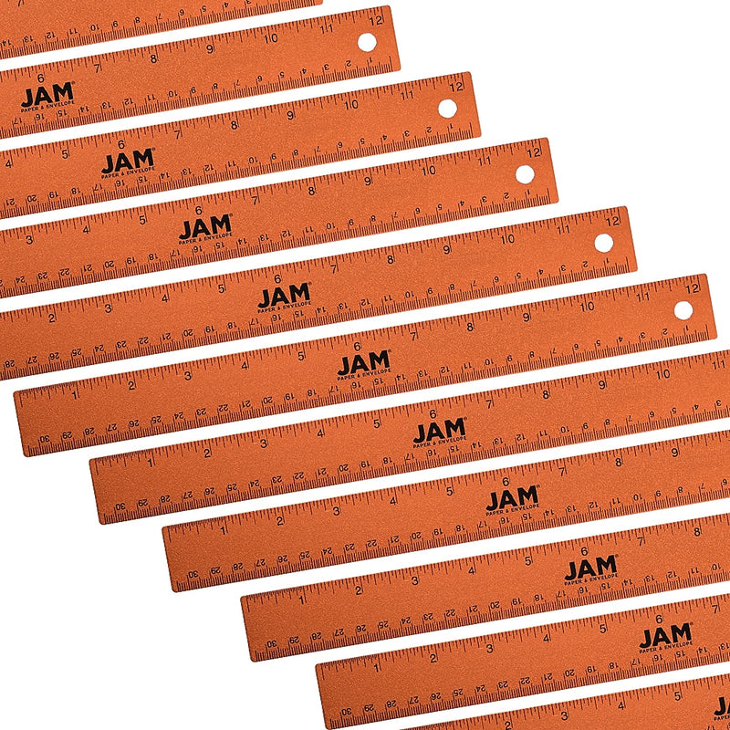 JAM Paper Stainless Steel 12" Ruler, Orange, 12/Pack (347M12ORB)