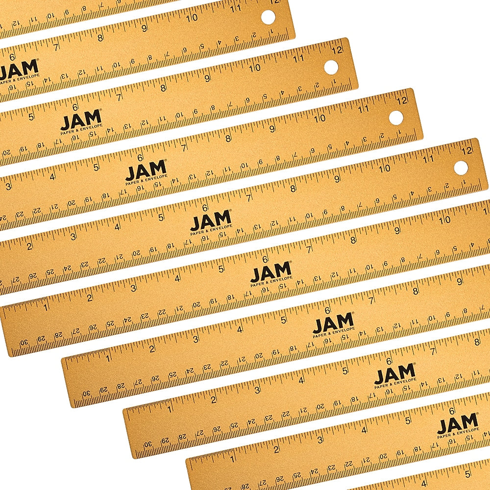 JAM Paper Stainless Steel 12" Ruler, Gold, 12/Pack (347M12GOB)