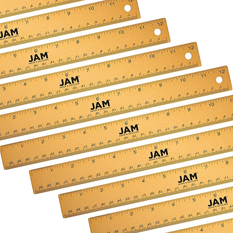 JAM Paper Stainless Steel 12" Ruler, Gold, 12/Pack (347M12GOB)