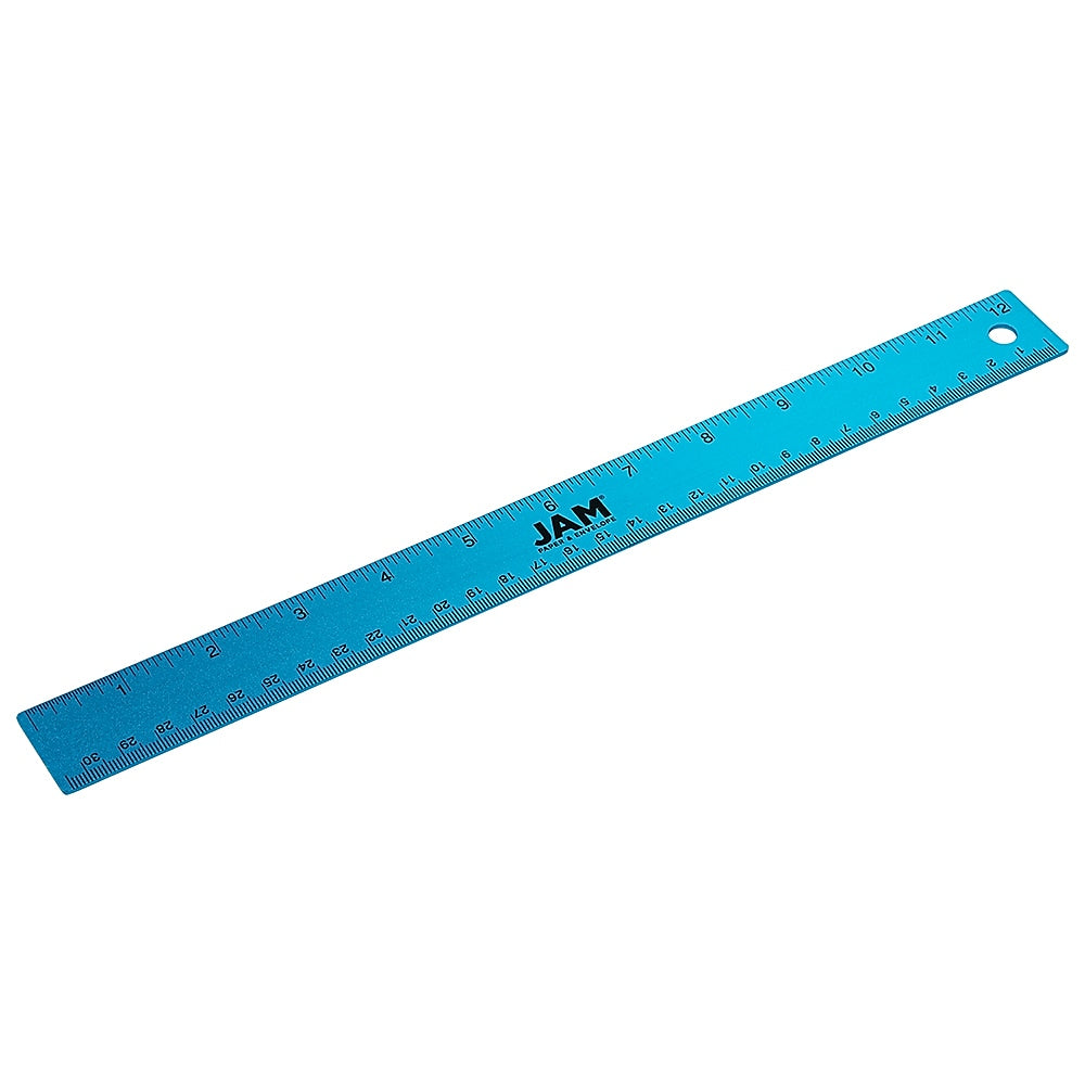 JAM Paper Stainless Steel 12" Ruler, Blue, 12/Pack (347M12BUB)