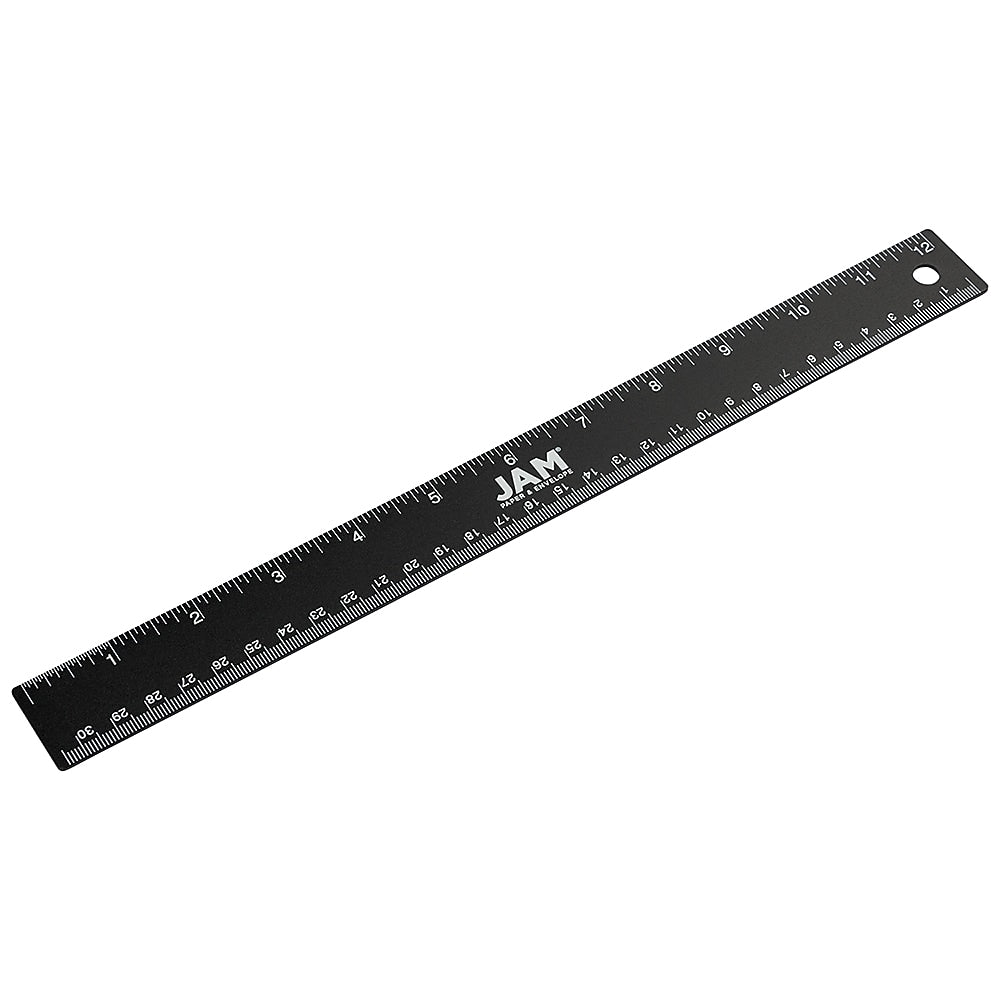 JAM Paper Stainless Steel 12" Ruler, Black (347M12BL)