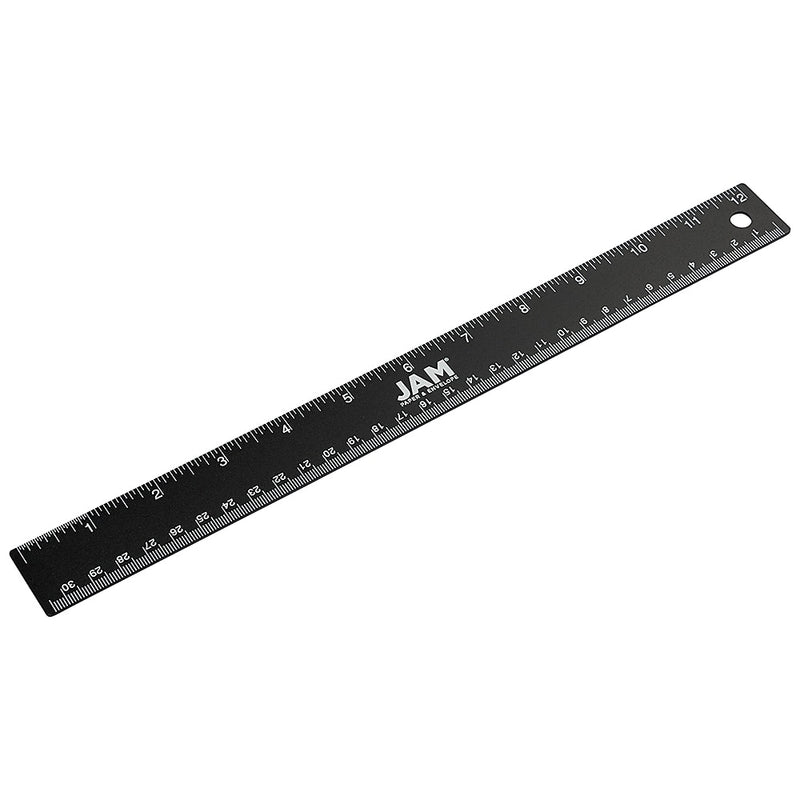 JAM Paper Stainless Steel 12" Ruler, Black (347M12BL)