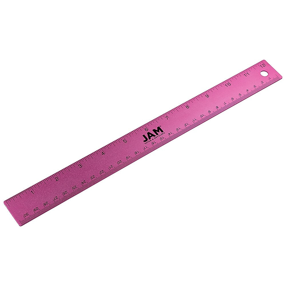 JAM Paper Stainless Steel 12" Ruler, Fuchsia, 12/Pack (347M12FUB)