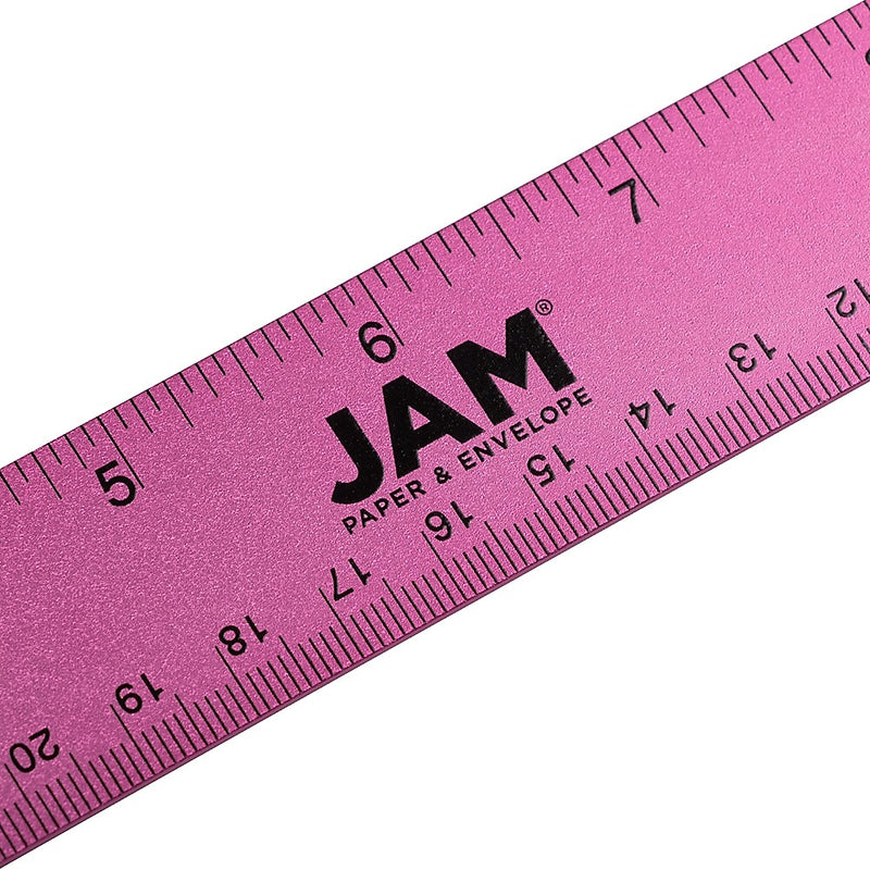 JAM Paper Stainless Steel 12" Ruler, Fuchsia, 12/Pack (347M12FUB)