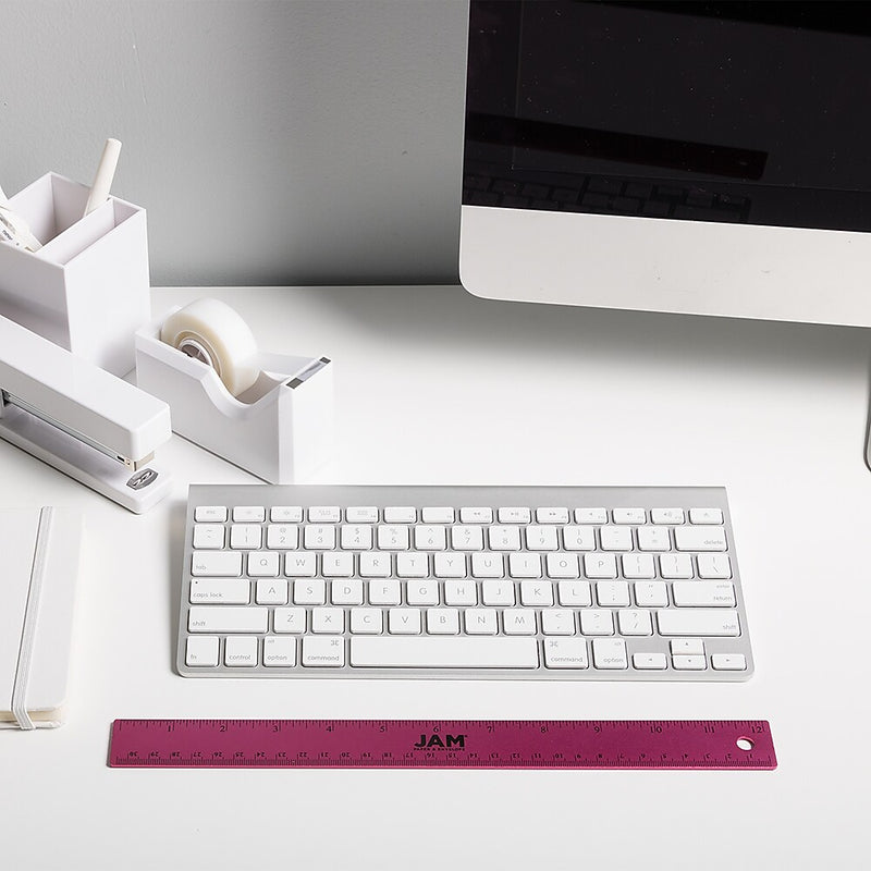 JAM Paper Stainless Steel 12" Ruler, Fuchsia, 12/Pack (347M12FUB)