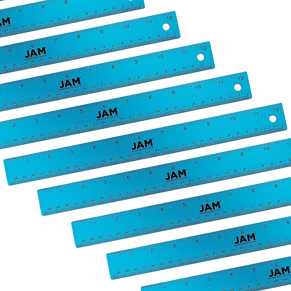 JAM Paper Stainless Steel 12" Ruler, Blue, 12/Pack (347M12BUB)
