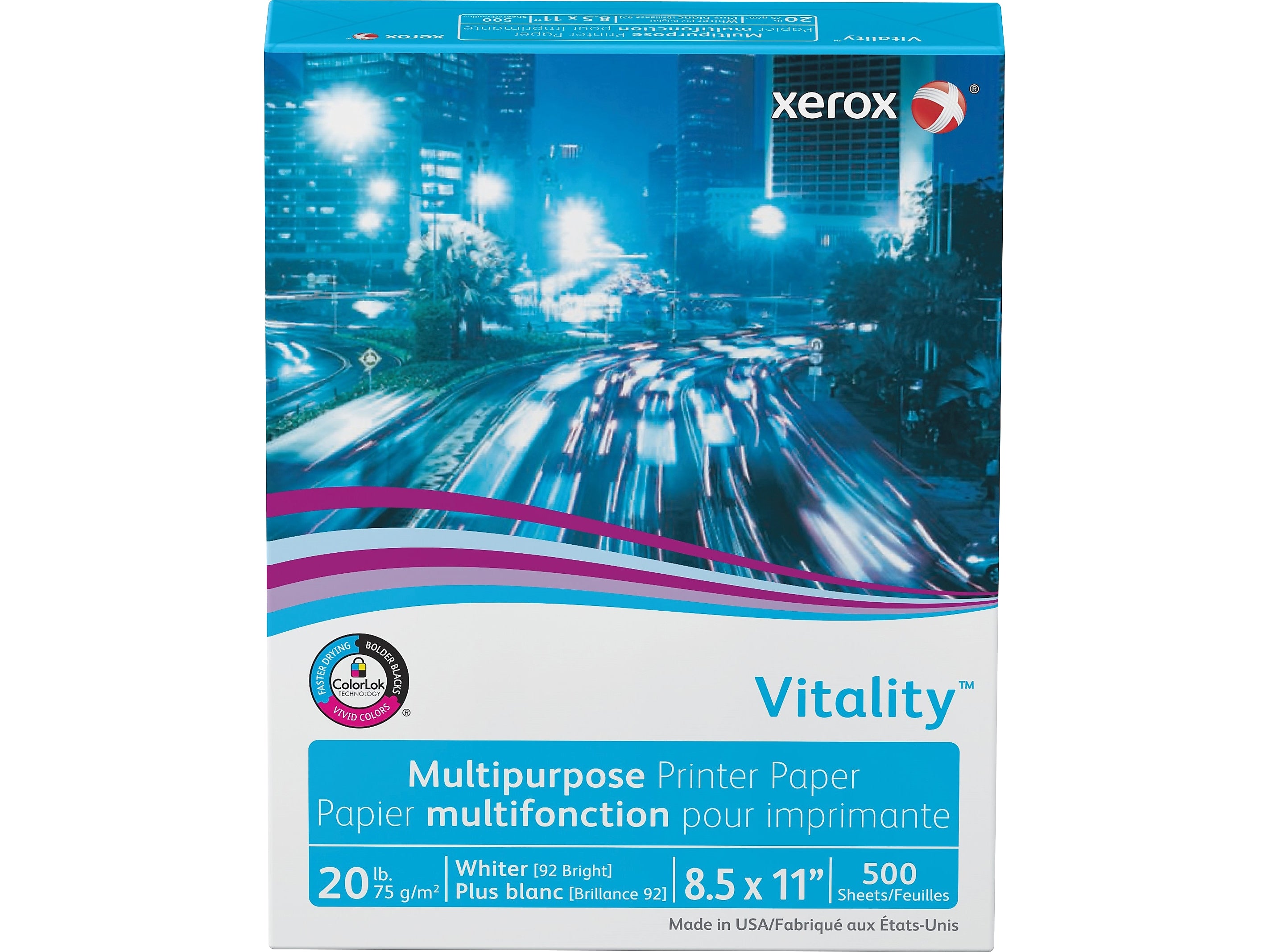 Xerox Vitality 8.5" x 11" Multipurpose Paper, 20 lbs., 92 Brightness, 500 Sheets/Ream (3R02047PY)
