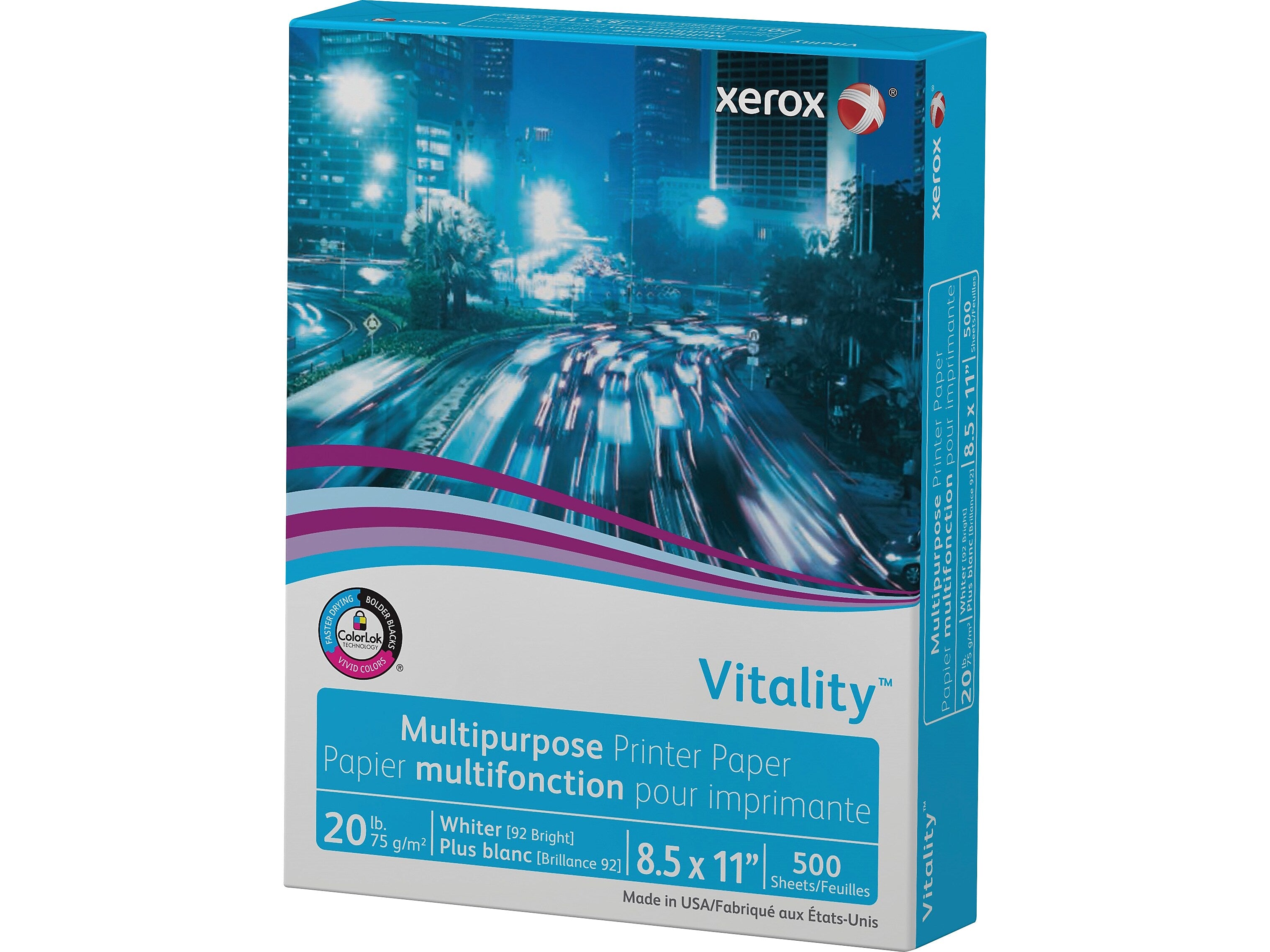 Xerox Vitality 8.5" x 11" Multipurpose Paper, 20 lbs., 92 Brightness, 500 Sheets/Ream (3R02047PY)