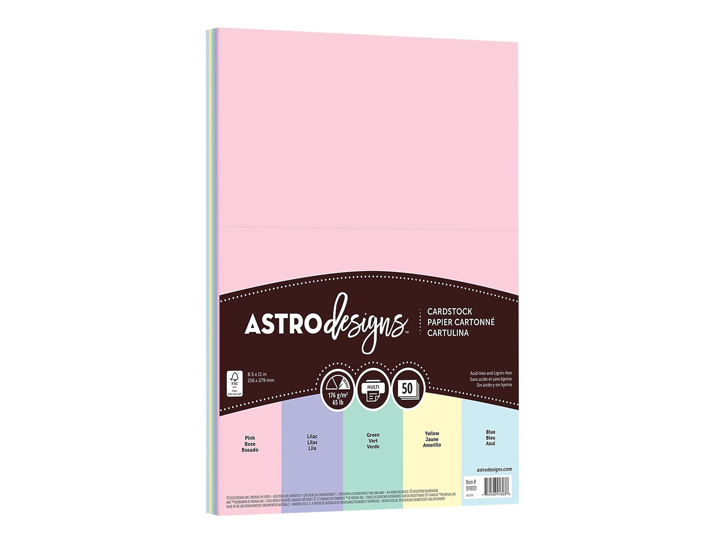 Neenah Paper Astrodesigns 65 lb. Cardstock Paper, 8.5" x 11", Pastel Assortment, 50 Sheets/Pack (91803)