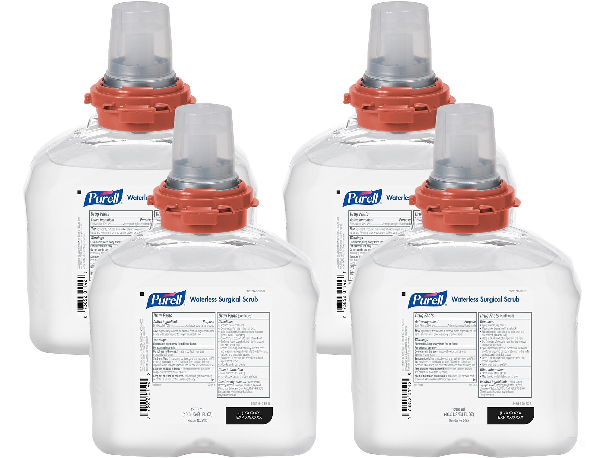 PURELL 70% Alcohol Gel Hand Sanitizer Refill for TFX Dispenser, 40.6 Oz., 4/Carton (5485-04)