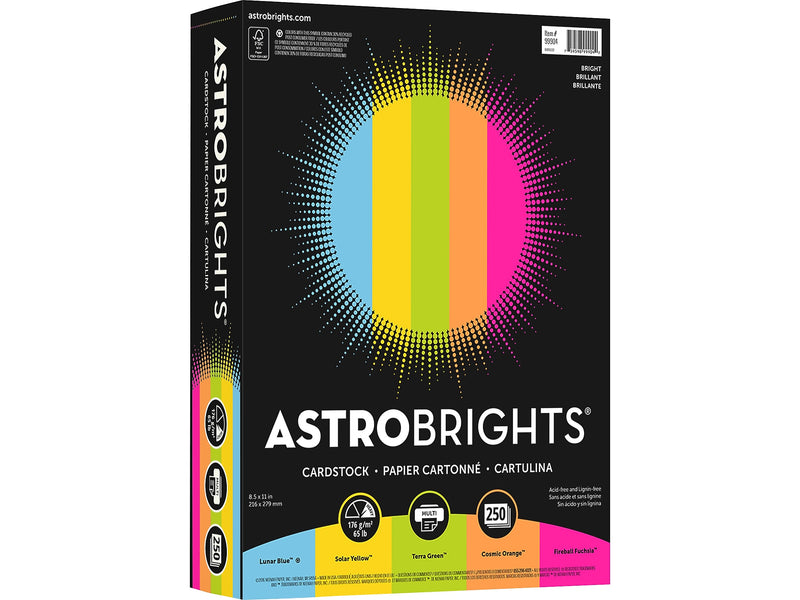 Astrobrights 65 lb. Cardstock Paper, 8.5" x 11", Bright Assortment, 250 Sheets/Pack (99904)