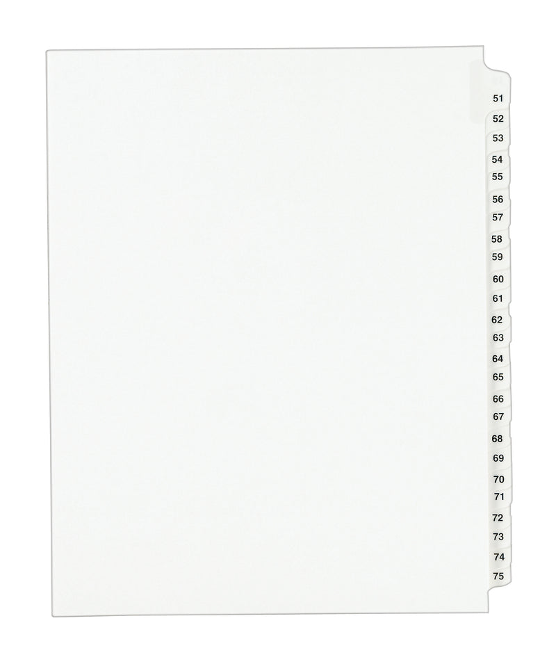 Avery Style Numeric 51-75 Paper Dividers, 25 Tabs, White (01332)