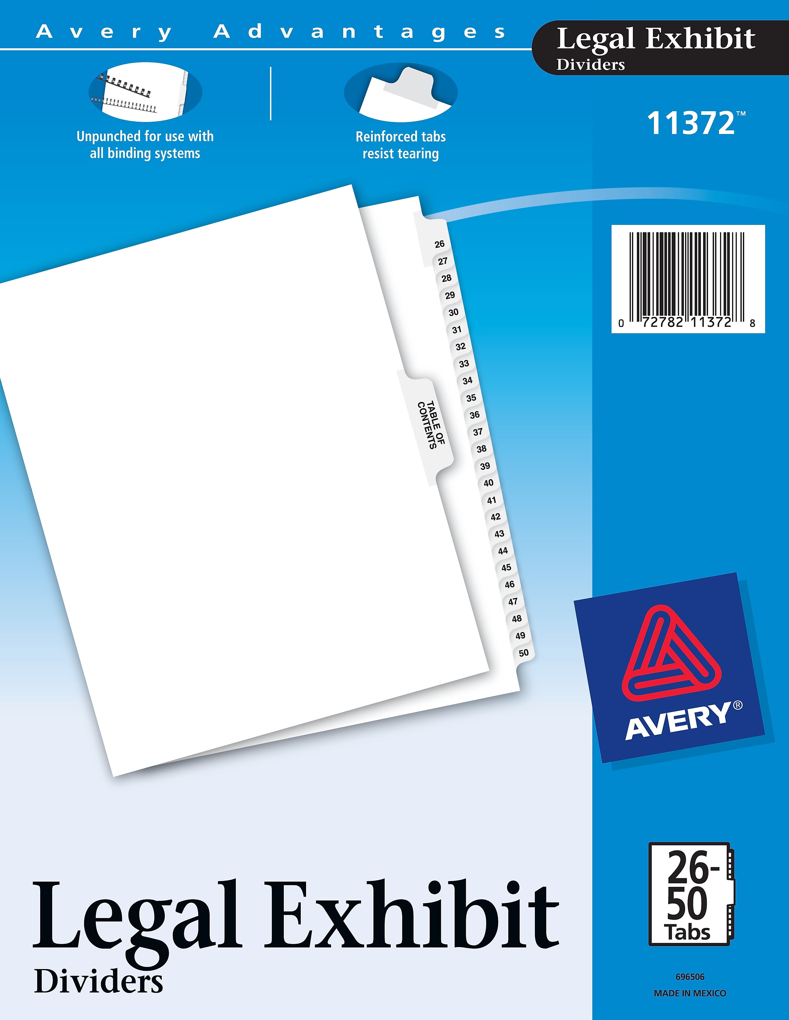 Avery Premium Collated Legal Paper Dividers, 26-50 & Table of Contents Tabs, White, Avery Style, Letter Size (11372)