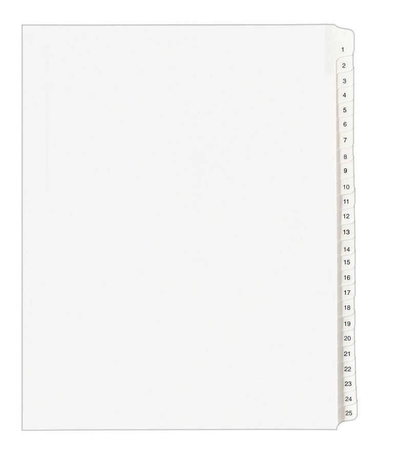 Avery Legal Pre-Printed Numeric Paper Divider, 1 -25 Tabs, White, 1 Set (AVE01701)
