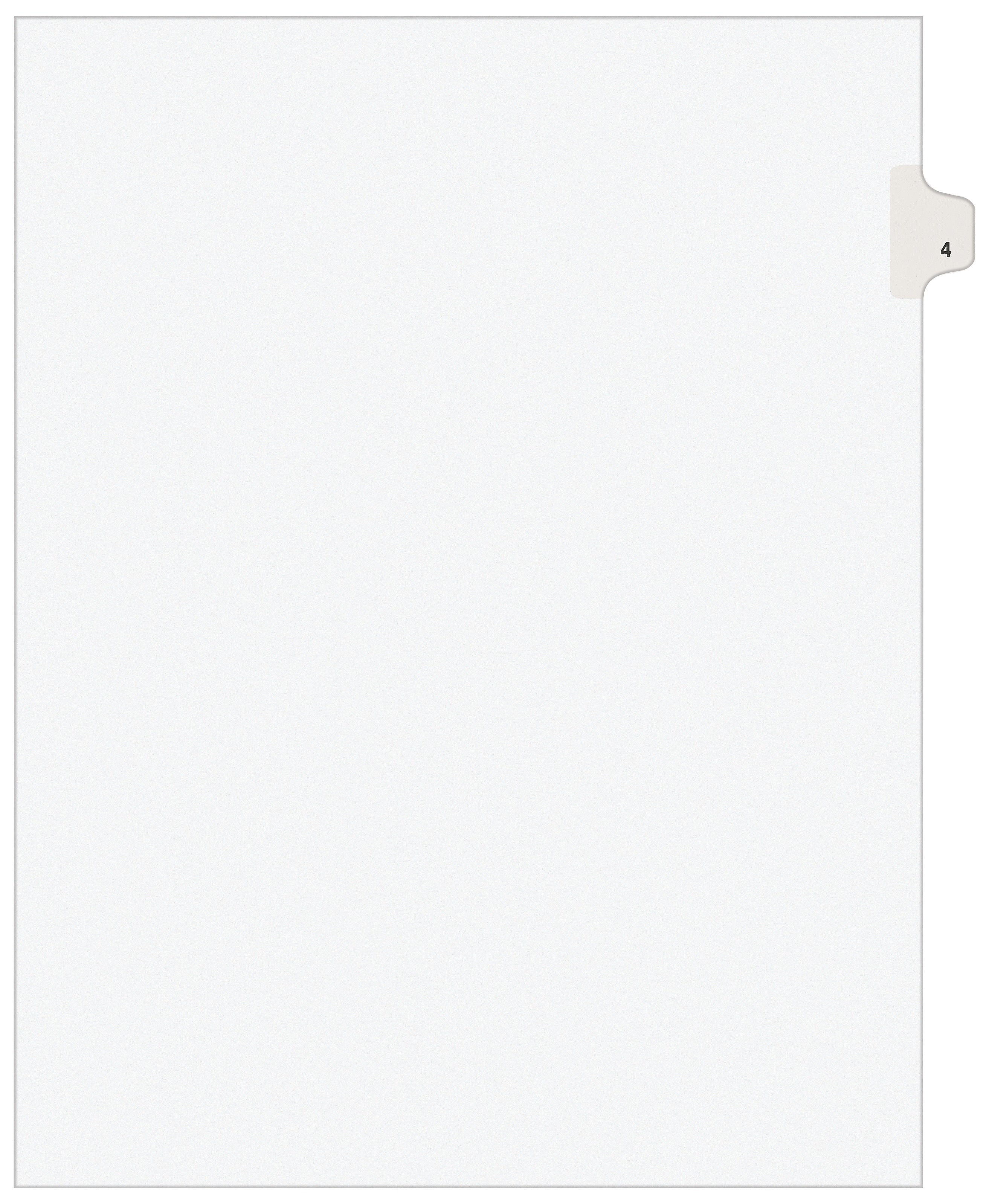Avery Legal Pre-Printed Paper Dividers, Side Tab #4, White, Avery Style, Letter Size, 25/Pack (11914)