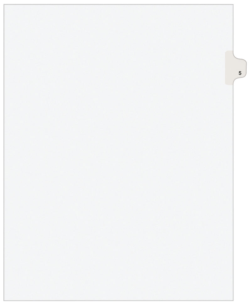 Avery Legal Pre-Printed Paper Dividers, Side Tab #5, White, Avery Style, Letter Size, 25/Pack (11915)